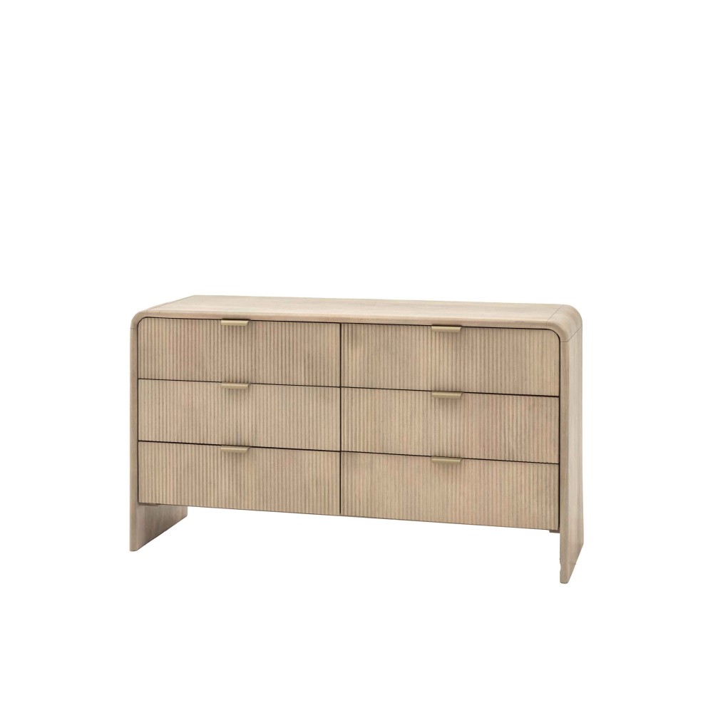 Шкафче Равелстон с 6 чекмеджета, мангово дърво и месинг, 135x45x75 см